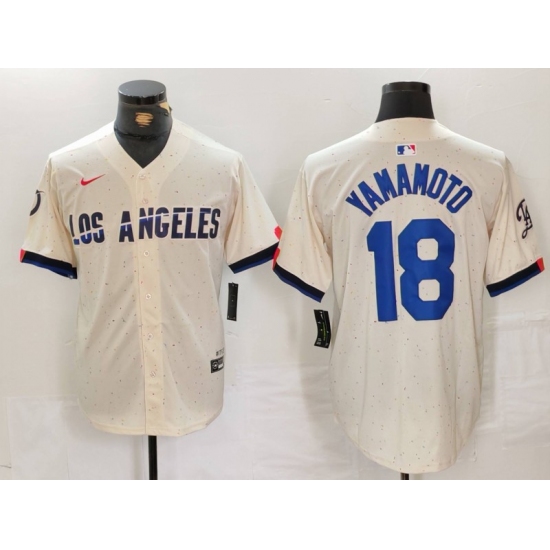 Men's Los Angeles Dodgers #18 Yoshinobu Yamamoto Cream 2024 City Connect Limited Stitched Jersey - Ujersey