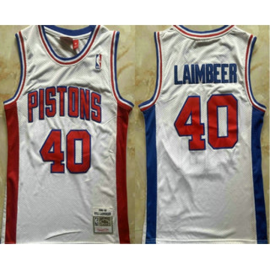 Men's Detroit Pistons #40 Bill Laimbeer White 1988-89 Stitched Jersey - Ujersey
