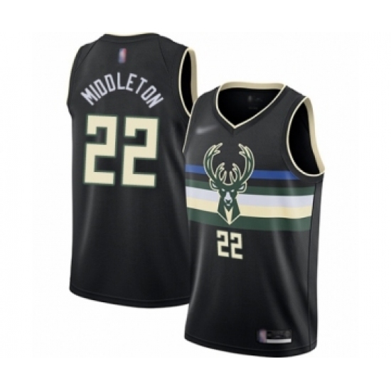 Women's Milwaukee Bucks #22 Khris Middleton Swingman Black Finished Basketball Jersey - Statement Edition - Ujersey
