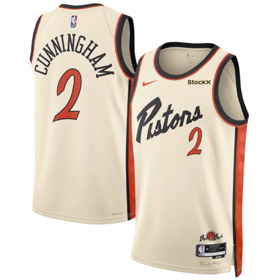 Men's Detroit Pistons #2 Cade Cunningham Cream 2024-25 City Edition Stitched Basketball Jersey - Ujersey