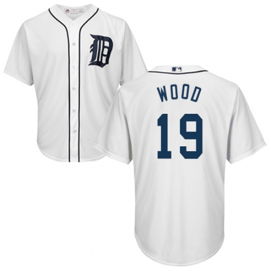 Youth Majestic Detroit Tigers #19 Travis Wood Replica White Home Cool Base MLB Jersey - Ujersey