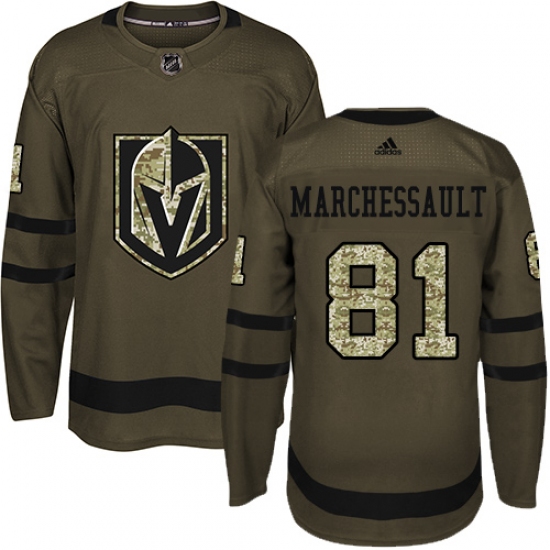 Youth Adidas Vegas Golden Knights #81 Jonathan Marchessault Authentic Green Salute to Service NHL Jersey - Ujersey