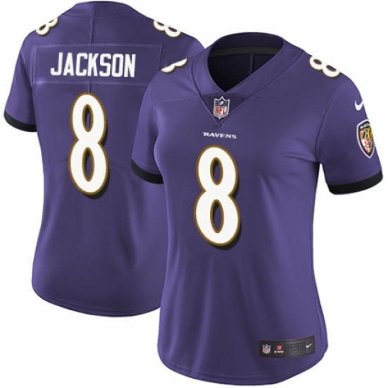 Women's Nike Baltimore Ravens #8 Lamar Jackson Purple Team Color Vapor Untouchable Limited Player NFL Jersey - Ujersey