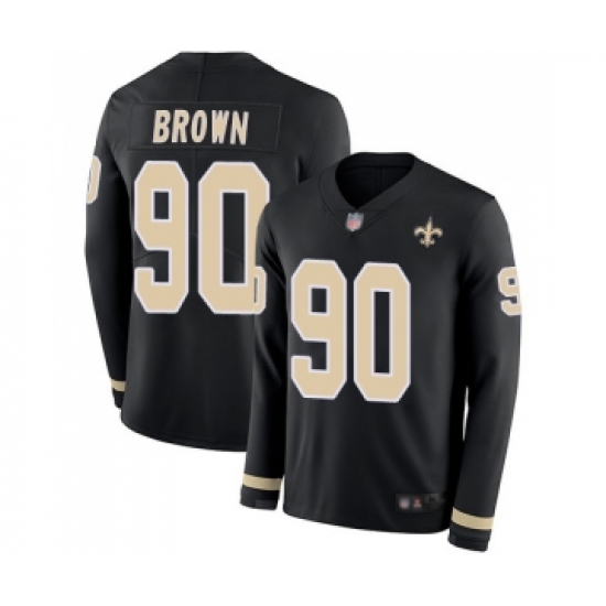 Youth New Orleans Saints #90 Malcom Brown Limited Black Therma Long Sleeve Football Jersey - Ujersey