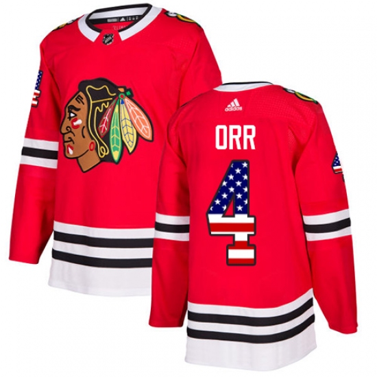 Men's Adidas Chicago Blackhawks #4 Bobby Orr Authentic Red USA Flag Fashion NHL Jersey - Ujersey