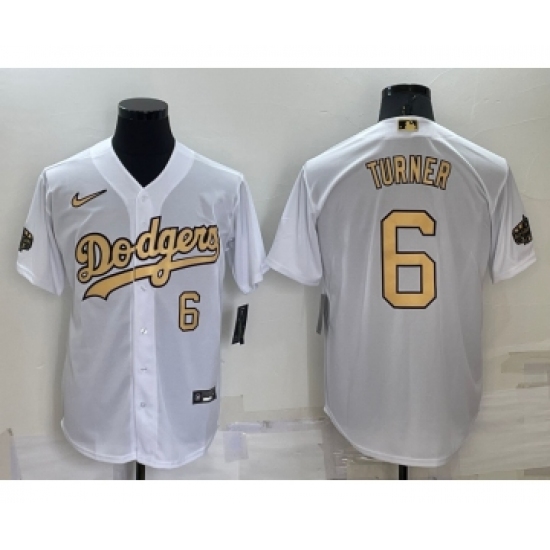Men's Los Angeles Dodgers #6 Trea Turner Number White 2022 All Star Stitched Cool Base Nike Jersey - Ujersey