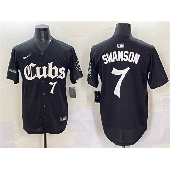 Men's Chicago Cubs #7 Dansby Swanson Black 'Gothic North Side Edition' Vapor Premier Limited Stitched Baseball Jersey - Ujersey