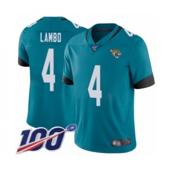 Men's Jacksonville Jaguars #4 Josh Lambo Teal Green Alternate Vapor Untouchable Limited Player 100th Season Football Jersey - Ujersey