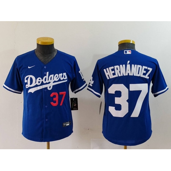Youth Los Angeles Dodgers #37 Teoscar Hernandez Number Blue Cool Base Stitched Jersey - Ujersey