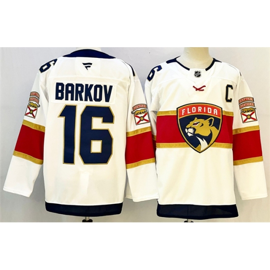 Men's Florida Panthers #16 Aleksander Barkov White 2024-25 Home With C Stitched Hockey Jersey - Ujersey