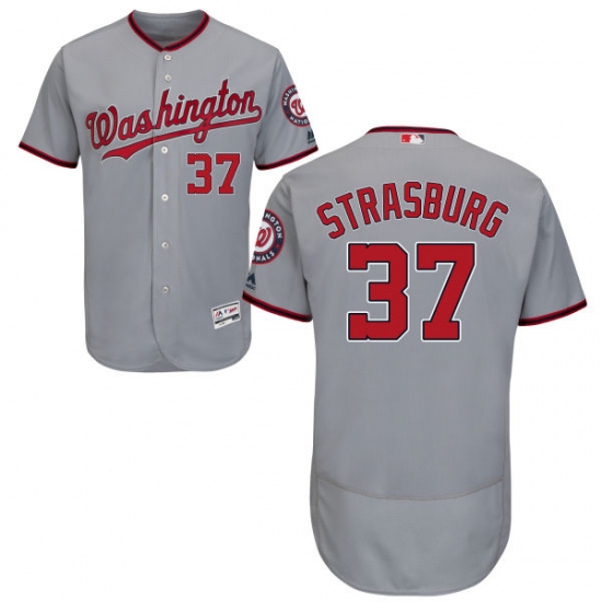 Men's Majestic Washington Nationals #37 Stephen Strasburg Grey Road Flex Base Authentic Collection MLB Jersey - Ujersey