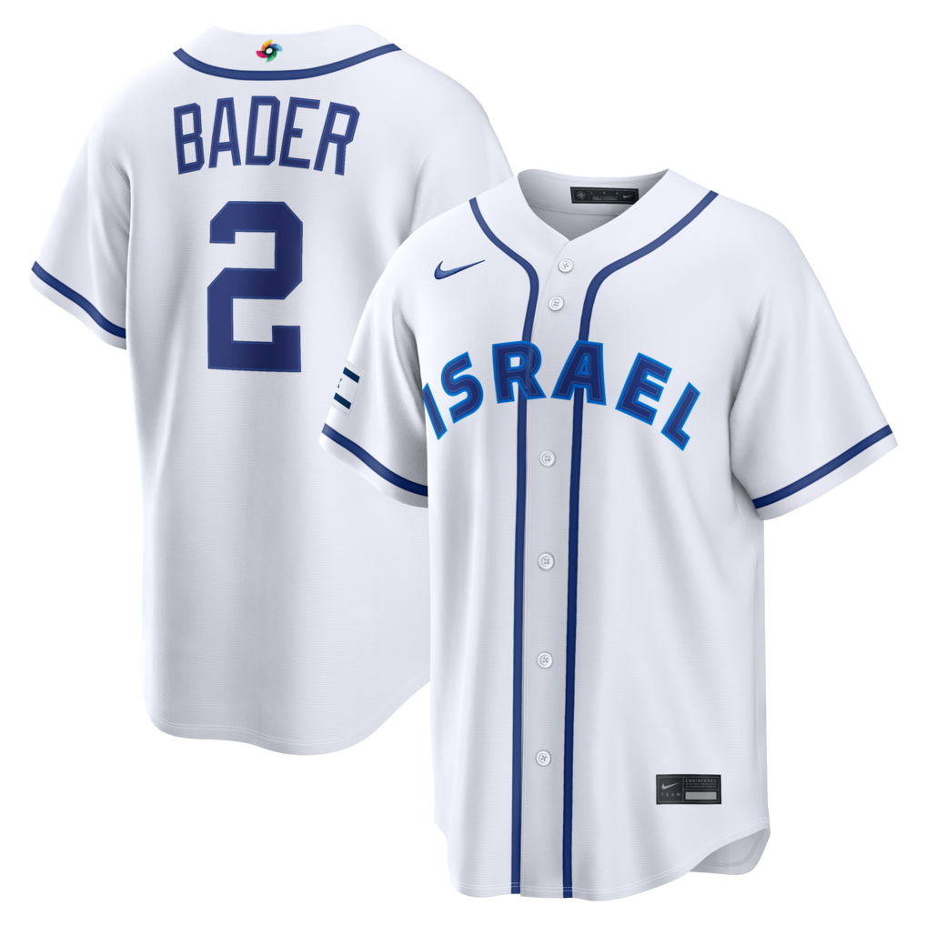 Men's Israel Baseball Harrison Bader Nike White 2026 World Baseball Classic Home Stadium Jersey - Ujersey NHL