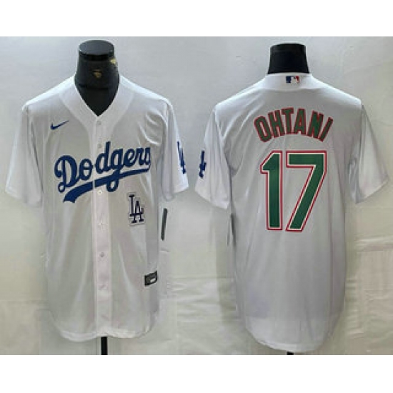 Men's Los Angeles Dodgers #17 Shohei Ohtani White Green Stitched Cool Base Nike Jersey - Ujersey