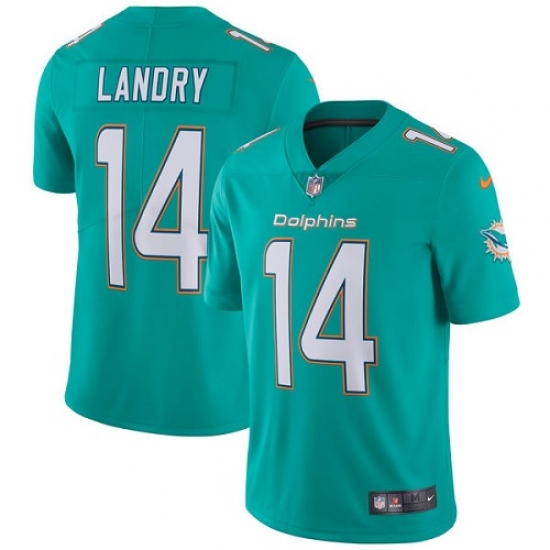 Men's Nike Miami Dolphins #14 Jarvis Landry Aqua Green Team Color Vapor Untouchable Limited Player NFL Jersey - Ujersey
