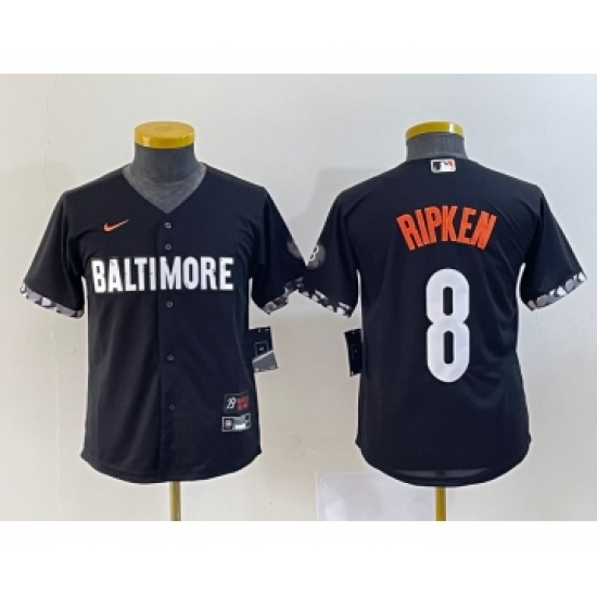 Youth Baltimore Orioles #8 Cal Ripken Jr Black 2023 City Connect Cool Base Stitched Jersey 1