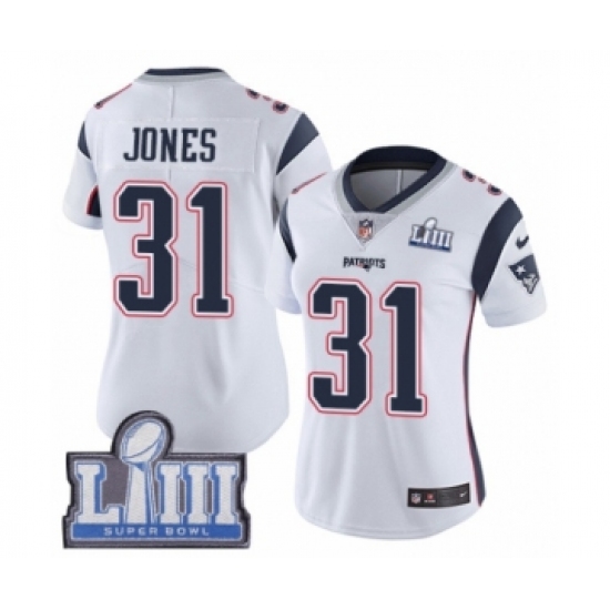 Women's Nike New England Patriots #31 Jonathan Jones White Vapor Untouchable Limited Player Super Bowl LIII Bound NFL Jersey - Ujersey