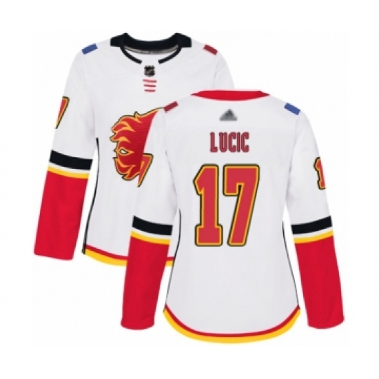 Women's Calgary Flames #17 Milan Lucic Authentic White Away Hockey Jersey - Ujersey
