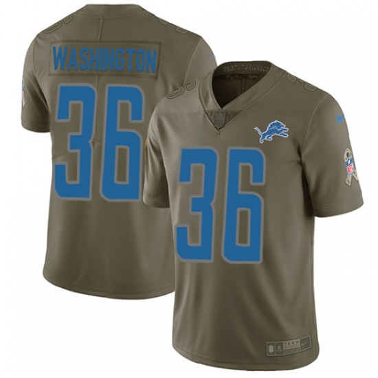 Youth Nike Detroit Lions #36 Dwayne Washington Limited Olive 2017 Salute to Service NFL Jersey