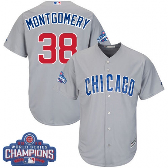 Youth Majestic Chicago Cubs #38 Mike Montgomery Authentic Grey Road 2016 World Series Champions Cool Base MLB Jersey - Ujersey