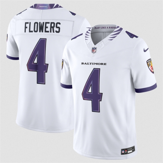 Men's Baltimore Ravens #4 Zay Flowers White 2026 F.U.S.E. Vapor Stitched Limited Football Jersey - Ujersey