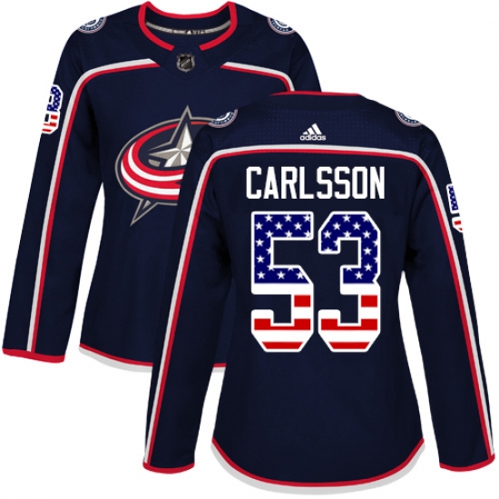 Women's Adidas Columbus Blue Jackets #53 Gabriel Carlsson Authentic Navy Blue USA Flag Fashion NHL Jersey - Ujersey