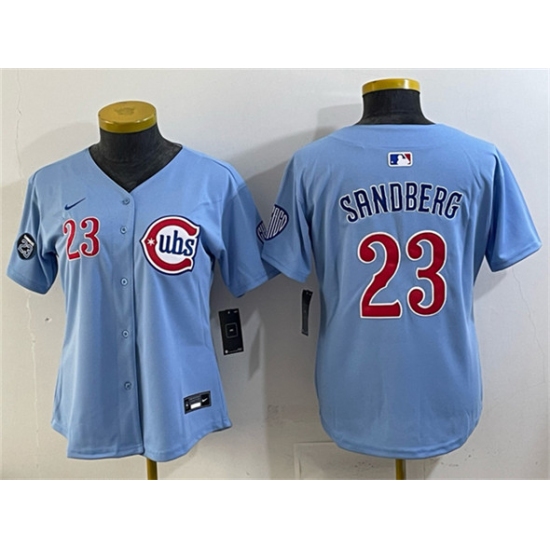 Women's Chicago Cubs #23 Ryne Sandberg Blue 'Ryne Sandberg Tribute' Vapor Limited V2 Stitched Baseball Jersey(Run Small)