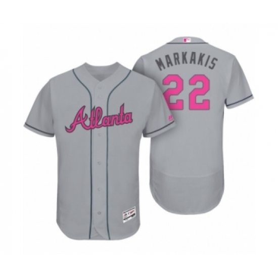 Men's Atlanta Braves #22 Nick Markakis Mothers Day Gray Flex Base Jersey - Ujersey