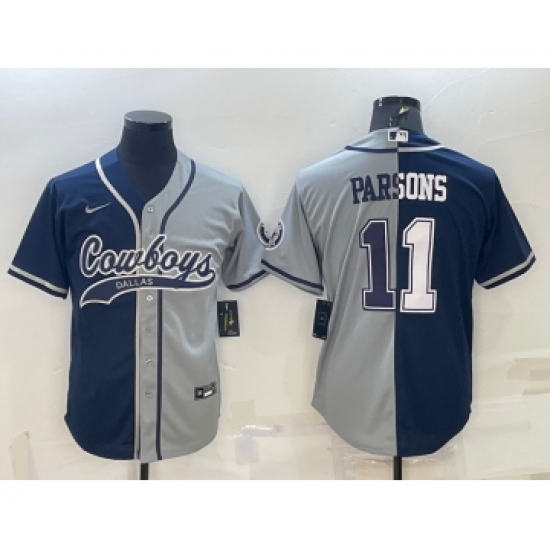 Men's Dallas Cowboys #11 Micah Parsons Navy Blue Grey Two Tone With Patch Cool Base Stitched Baseball Jersey - Ujersey