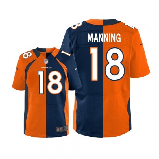 Men's Nike Denver Broncos #18 Peyton Manning Elite Orange/Navy Split Fashion NFL Jersey - Ujersey
