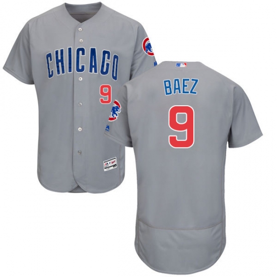 Men's Majestic Chicago Cubs #9 Javier Baez Grey Road Flex Base Authentic Collection MLB Jersey - Ujersey