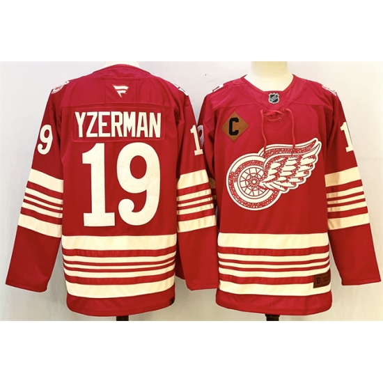 Men's Detroit Red Wings #19 Steve Yzerman Red 2025-26 With C Centennial Premium Stitched Hockey Jersey - Ujersey