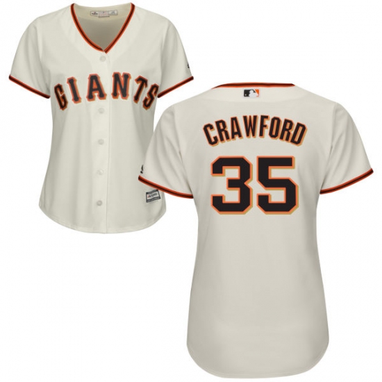 Women's Majestic San Francisco Giants #35 Brandon Crawford Authentic Cream Home Cool Base MLB Jersey - Ujersey
