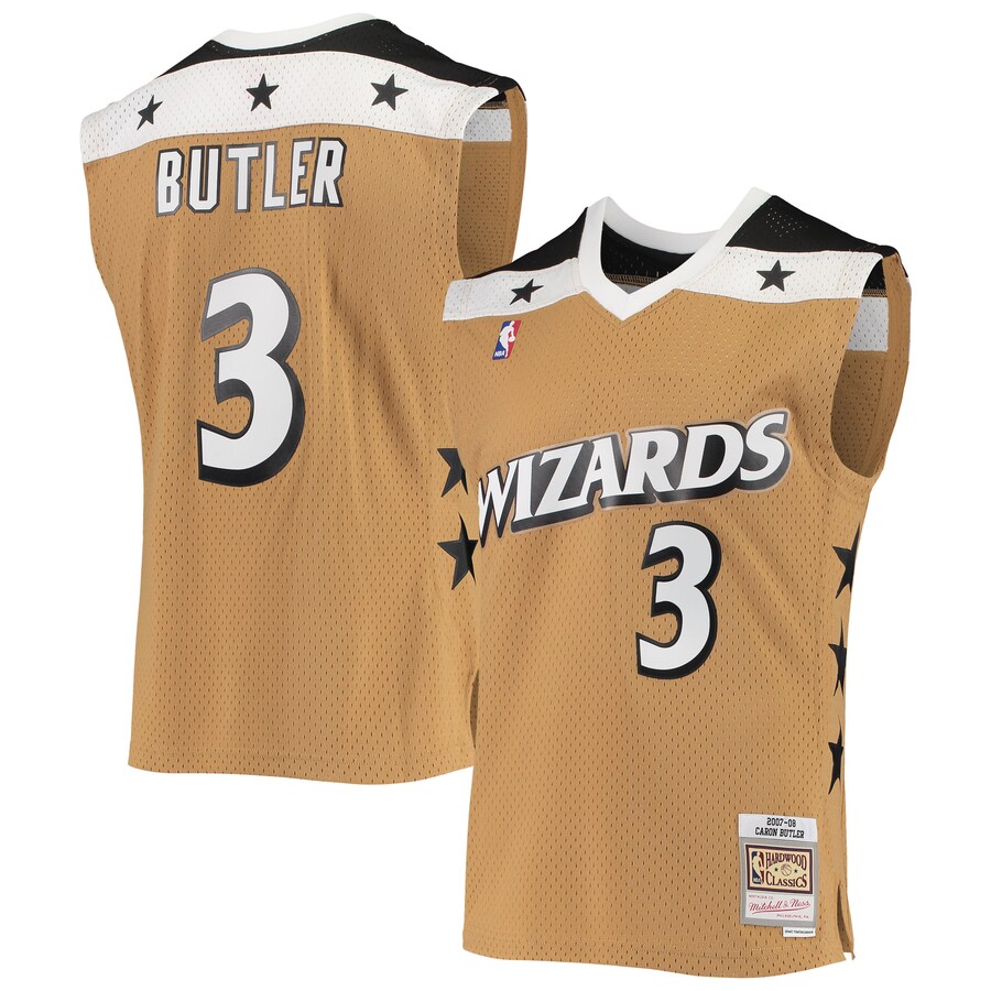 Men's Washington Wizards Caron Butler Mitchell & Ness Gold 2007/08 Hardwood Classics Swingman Jersey - Ujersey