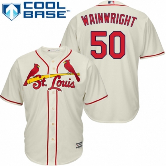 Men's Majestic St. Louis Cardinals #50 Adam Wainwright Replica Cream Alternate Cool Base MLB Jersey - Ujersey