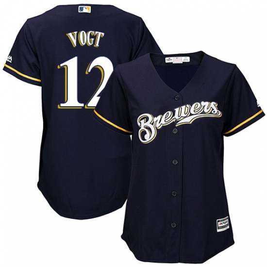 Women's Majestic Milwaukee Brewers #12 Stephen Vogt Authentic Navy Blue Alternate Cool Base MLB Jersey - Ujersey