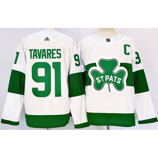 Men's Toronto Maple Leafs #91 John Tavares White St Patricks Authentic Jersey - Ujersey