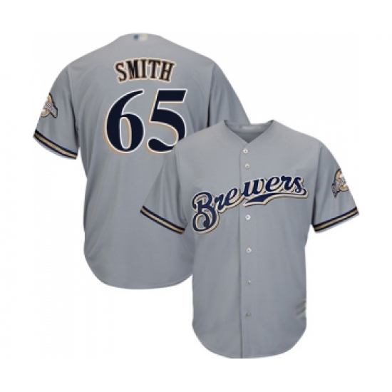 Men's Milwaukee Brewers #65 Burch Smith Replica Grey Road Cool Base Baseball Jersey - Ujersey