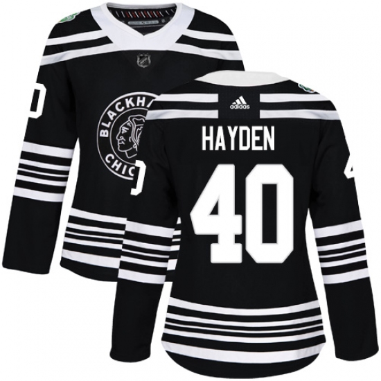 Women's Adidas Chicago Blackhawks #40 John Hayden Authentic Black 2019 Winter Classic NHL Jersey - Ujersey