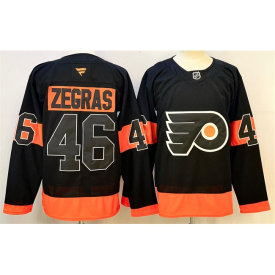 Men's Philadelphia Flyers #46 Trevor Zegras Black 2024 Stitched Jersey