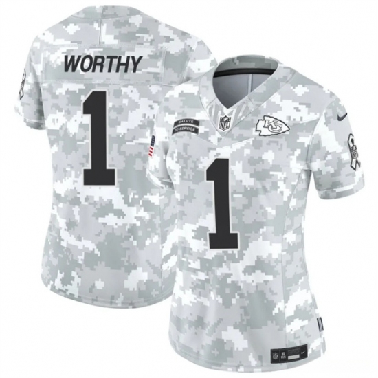 Women's Kansas City Chiefs #1 Xavier Worthy 2024 F.U.S.E Arctic Camo Salute To Service Limited Stitched Football Jersey(Run Small) - Ujersey
