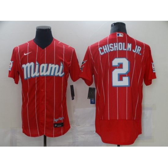 Men's Nike Miami Marlins #2 Jazz Chisholm Red 2021 City Connect Replica Jersey