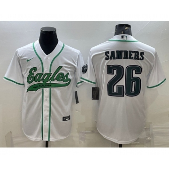 Men's Philadelphia Eagles #26 Miles Sanders White With Patch Cool Base Stitched Baseball Jersey - Ujersey