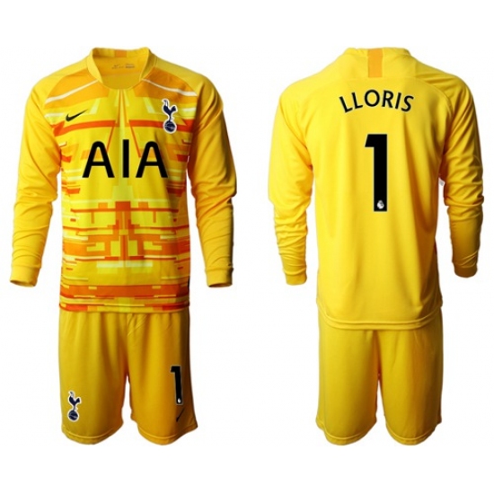 Tottenham Hotspur #1 Lloris Yellow Goalkeeper Long Sleeves Soccer Club Jersey