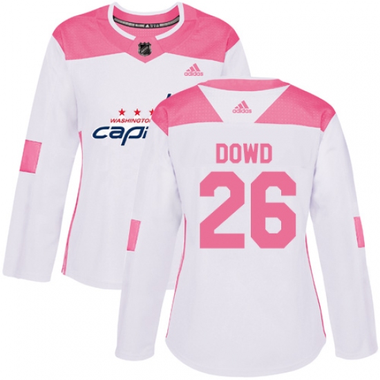 Women's Adidas Washington Capitals #26 Nic Dowd Authentic White Pink Fashion NHL Jersey - Ujersey