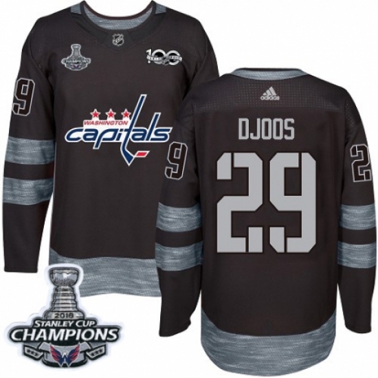 Men's Adidas Washington Capitals #29 Christian Djoos Authentic Black 1917-2017 100th Anniversary 2018 Stanley Cup Final Champions NHL Jersey - Ujersey