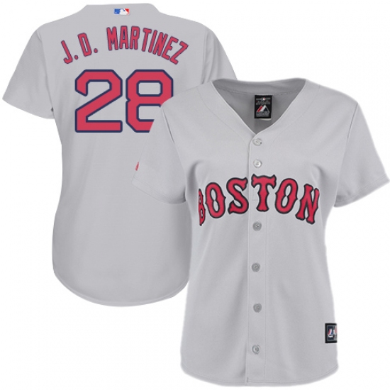 Women's Majestic Boston Red Sox #28 J. D. Martinez Replica Grey Road MLB Jersey - Ujersey