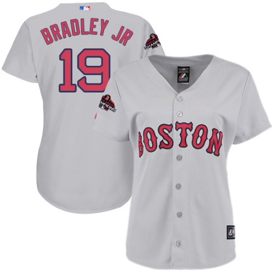 Women's Majestic Boston Red Sox #19 Jackie Bradley Jr Authentic Grey Road 2018 World Series Champions MLB Jersey - Ujersey