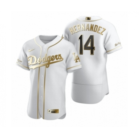 Men's Los Angeles Dodgers #14 Enrique Hernandez Nike White Authentic Golden Edition Jersey - Ujersey