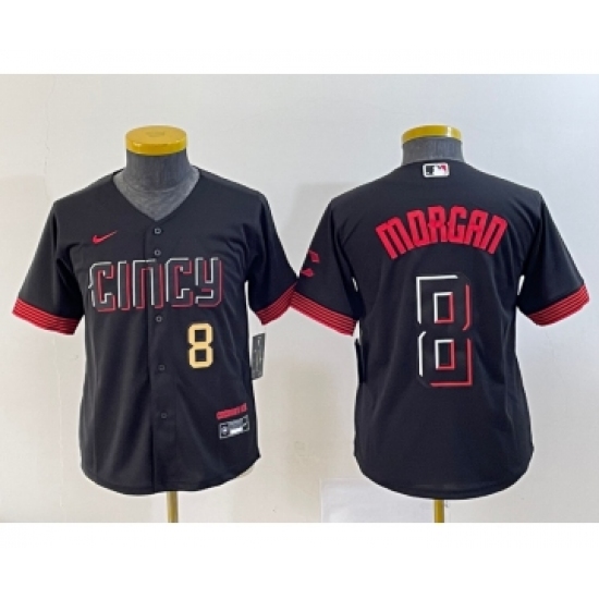 Youth Nike Cincinnati Reds #8 Joe Morgan Number Black 2023 City Connect Cool Base Stitched Jersey 1 - Ujersey