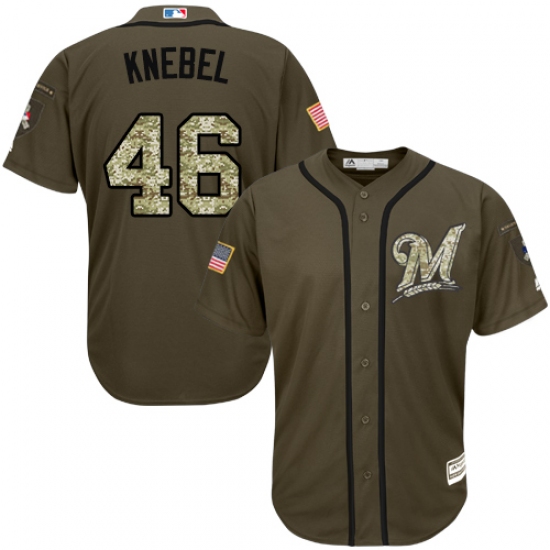 Men's Majestic Milwaukee Brewers #46 Corey Knebel Replica Green Salute to Service MLB Jersey - Ujersey